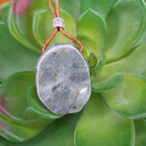 Labradorite Crystal Necklace, Leather, Artisan Made by Rust Belt Raised - Picture 13 of 14